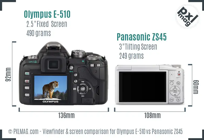 Olympus E-510 vs Panasonic ZS45 Screen and Viewfinder comparison