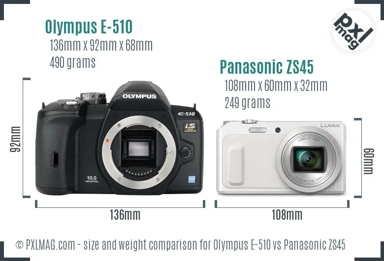 Olympus E-510 vs Panasonic ZS45 size comparison