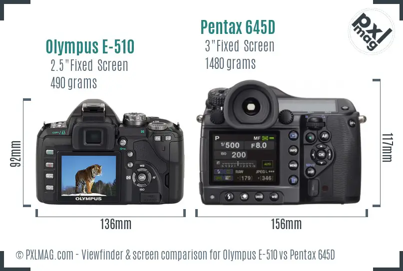 Olympus E-510 vs Pentax 645D Screen and Viewfinder comparison