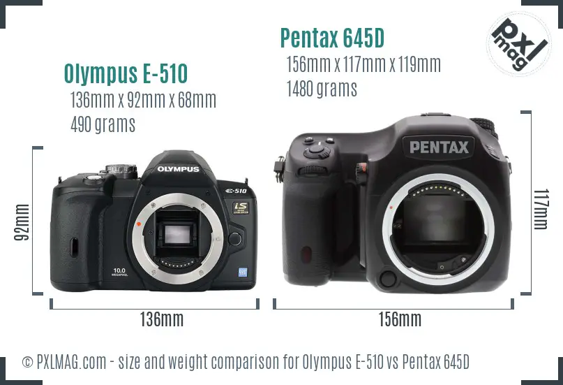 Olympus E-510 vs Pentax 645D size comparison