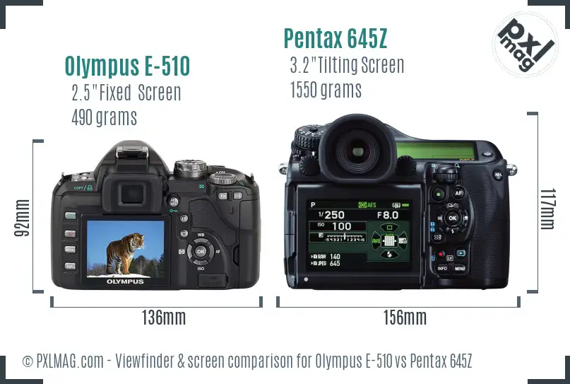 Olympus E-510 vs Pentax 645Z Screen and Viewfinder comparison
