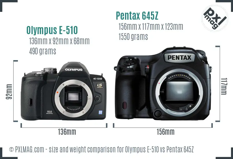 Olympus E-510 vs Pentax 645Z size comparison