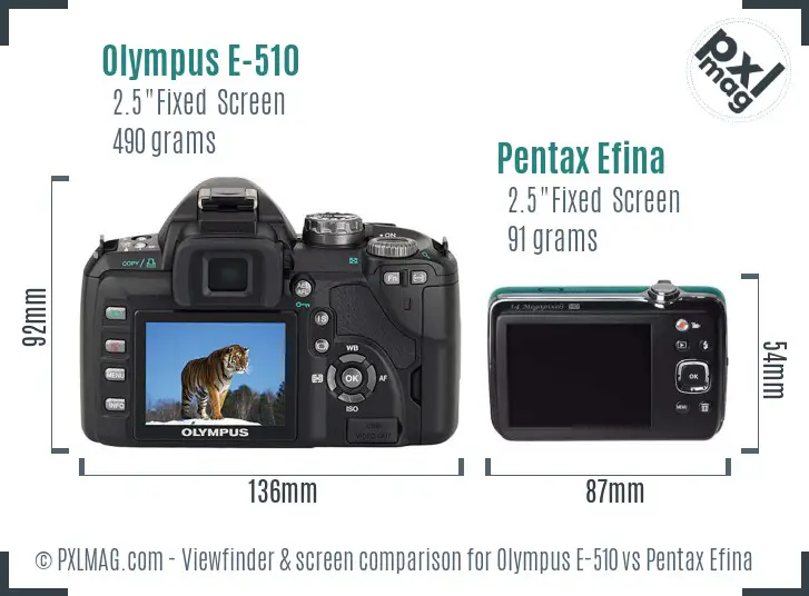 Olympus E-510 vs Pentax Efina Screen and Viewfinder comparison