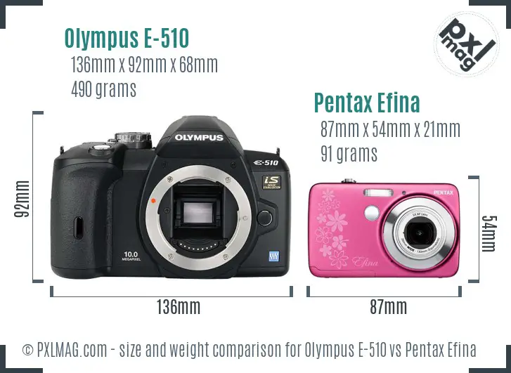 Olympus E-510 vs Pentax Efina size comparison