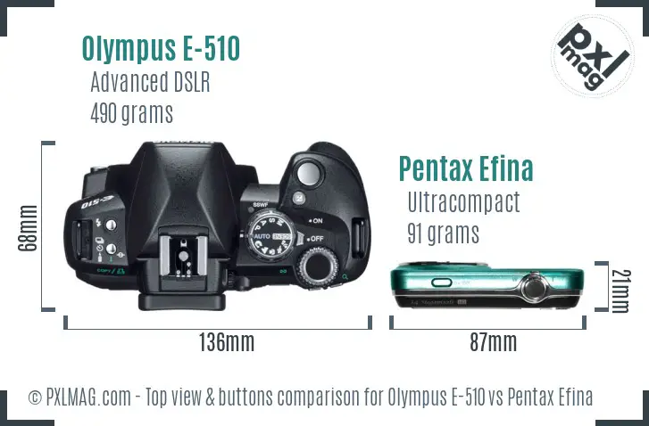 Olympus E-510 vs Pentax Efina top view buttons comparison