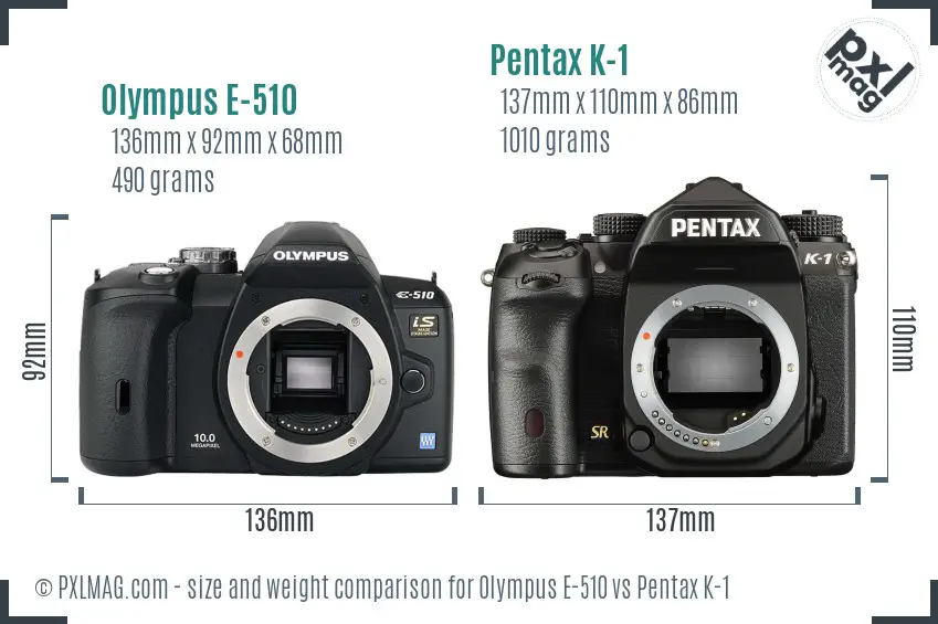 Olympus E-510 vs Pentax K-1 size comparison
