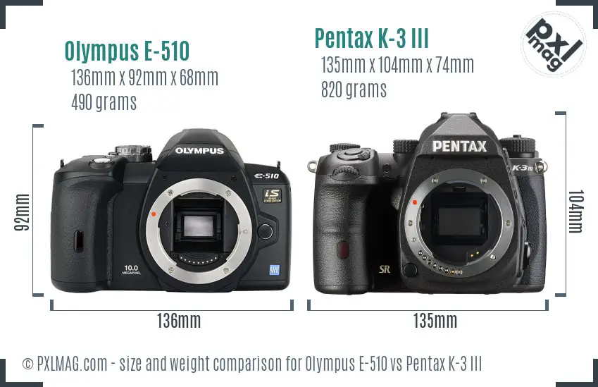 Olympus E-510 vs Pentax K-3 III size comparison