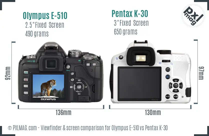 Olympus E-510 vs Pentax K-30 Screen and Viewfinder comparison