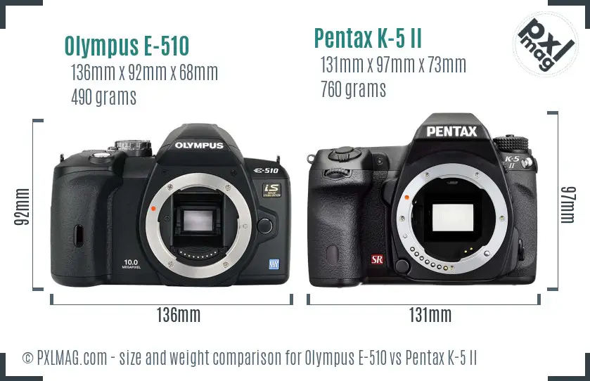 Olympus E-510 vs Pentax K-5 II size comparison