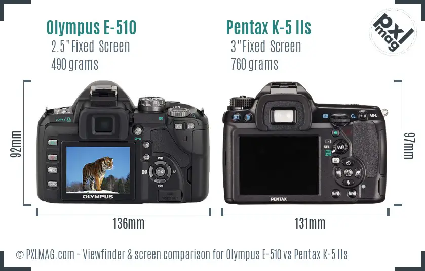 Olympus E-510 vs Pentax K-5 IIs Screen and Viewfinder comparison