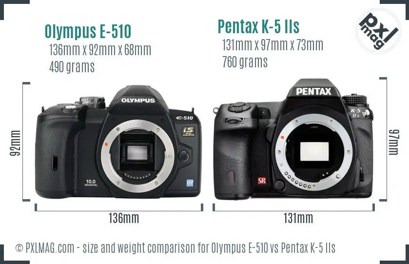 Olympus E-510 vs Pentax K-5 IIs size comparison