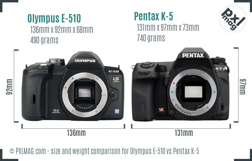 Olympus E-510 vs Pentax K-5 size comparison