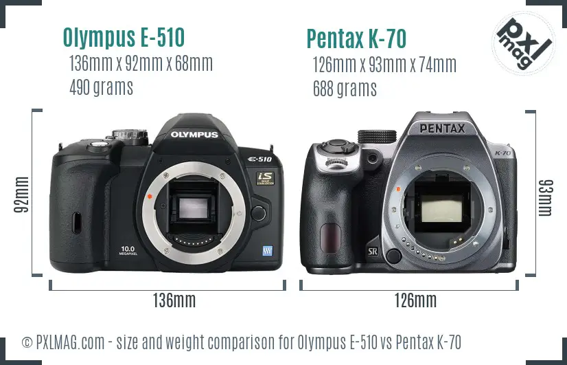 Olympus E-510 vs Pentax K-70 size comparison