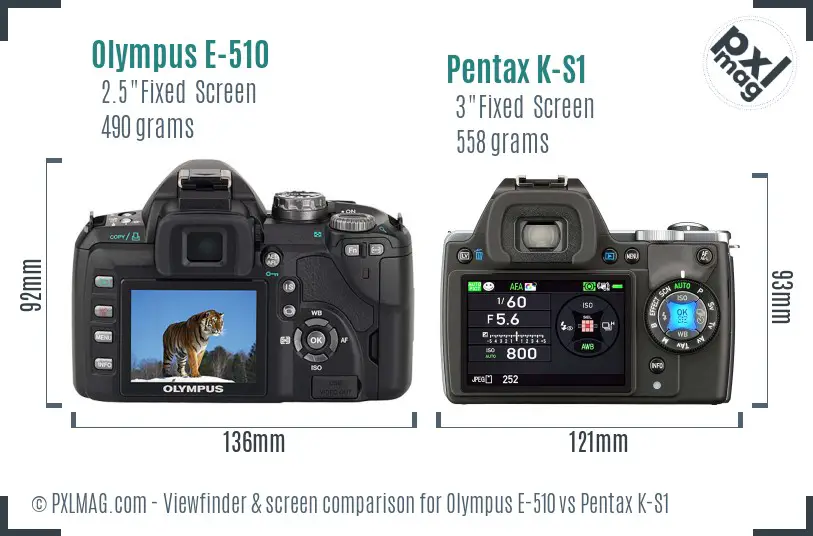 Olympus E-510 vs Pentax K-S1 Screen and Viewfinder comparison