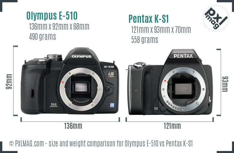 Olympus E-510 vs Pentax K-S1 size comparison