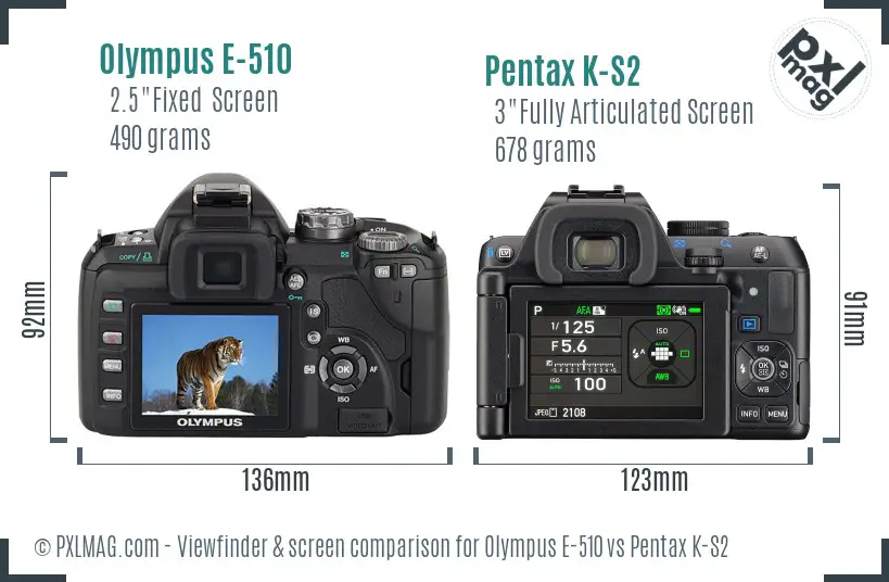 Olympus E-510 vs Pentax K-S2 Screen and Viewfinder comparison