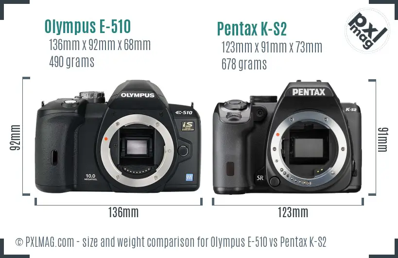 Olympus E-510 vs Pentax K-S2 size comparison