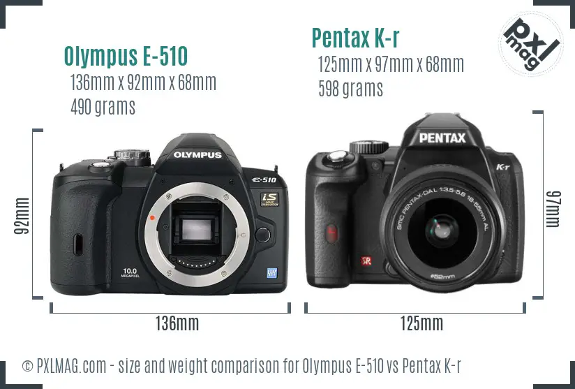 Olympus E-510 vs Pentax K-r size comparison