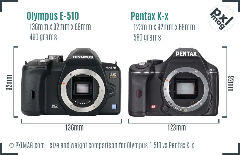 Olympus E-510 vs Pentax K-x size comparison