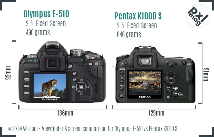 Olympus E-510 vs Pentax K100D S Screen and Viewfinder comparison