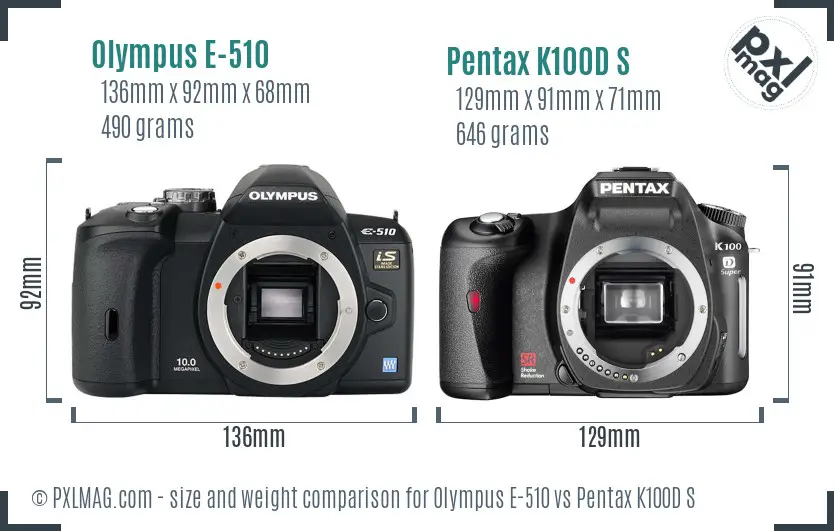 Olympus E-510 vs Pentax K100D S size comparison