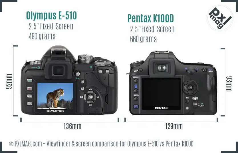 Olympus E-510 vs Pentax K100D Screen and Viewfinder comparison