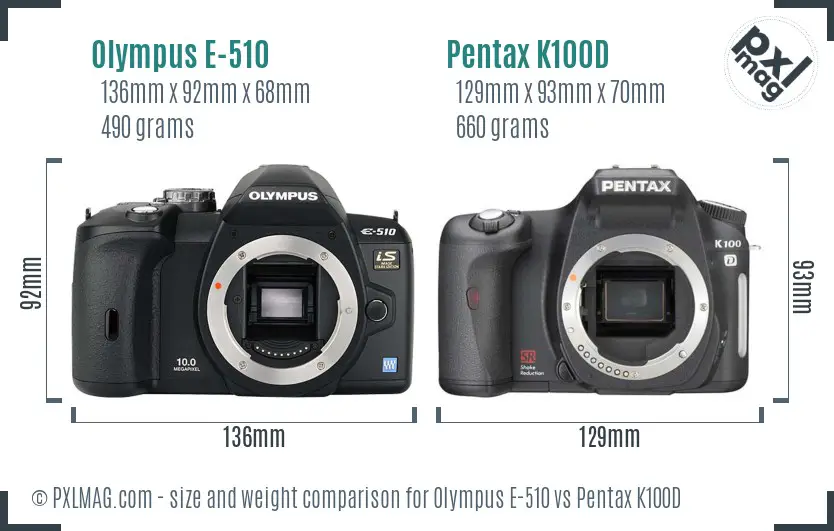 Olympus E-510 vs Pentax K100D size comparison