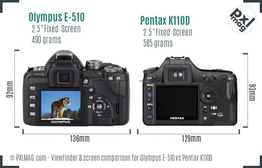 Olympus E-510 vs Pentax K110D Screen and Viewfinder comparison