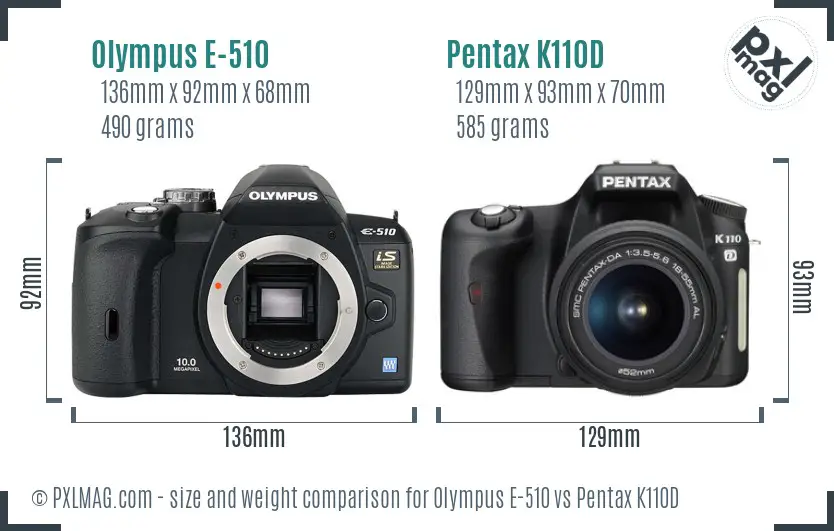Olympus E-510 vs Pentax K110D size comparison