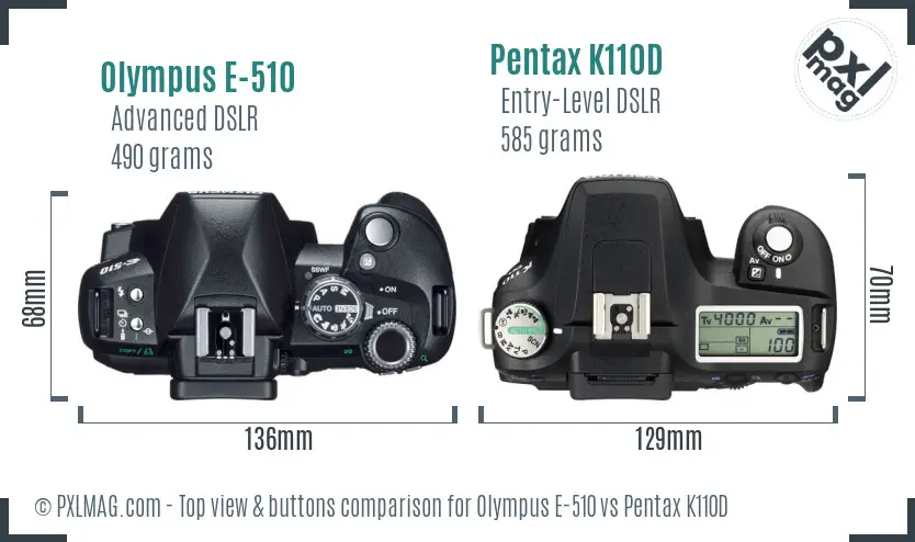Olympus E-510 vs Pentax K110D top view buttons comparison