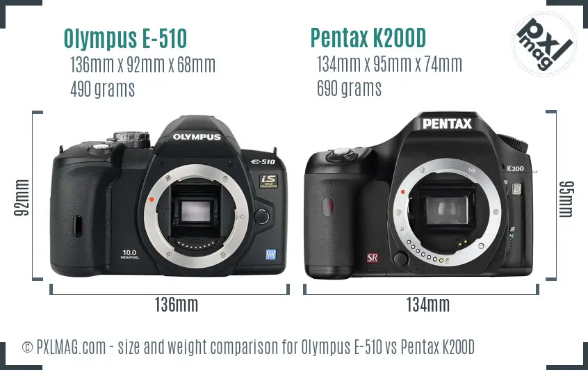 Olympus E-510 vs Pentax K200D size comparison