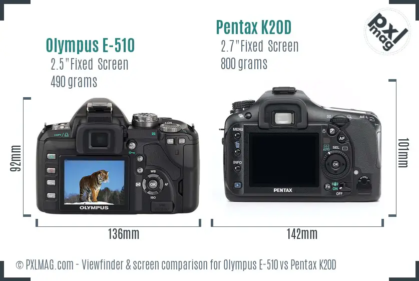 Olympus E-510 vs Pentax K20D Screen and Viewfinder comparison