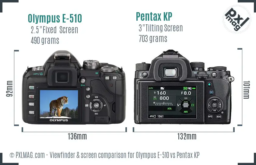 Olympus E-510 vs Pentax KP Screen and Viewfinder comparison