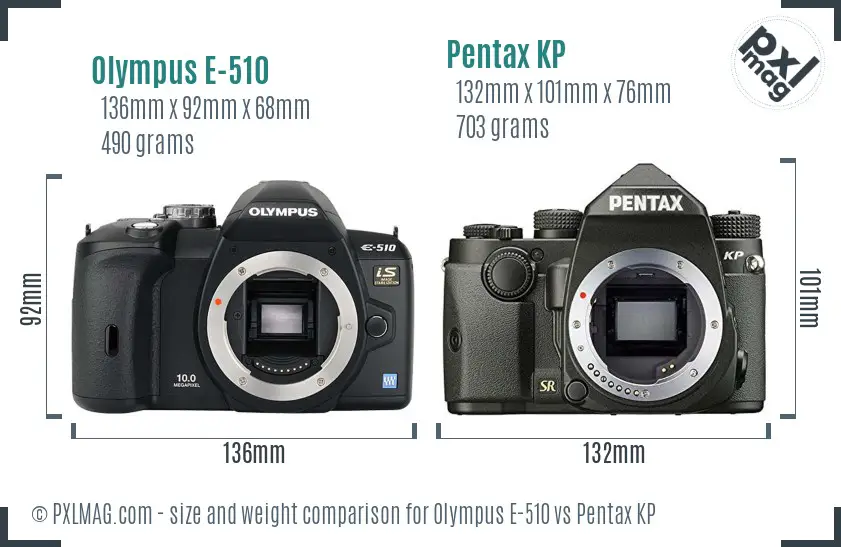 Olympus E-510 vs Pentax KP size comparison