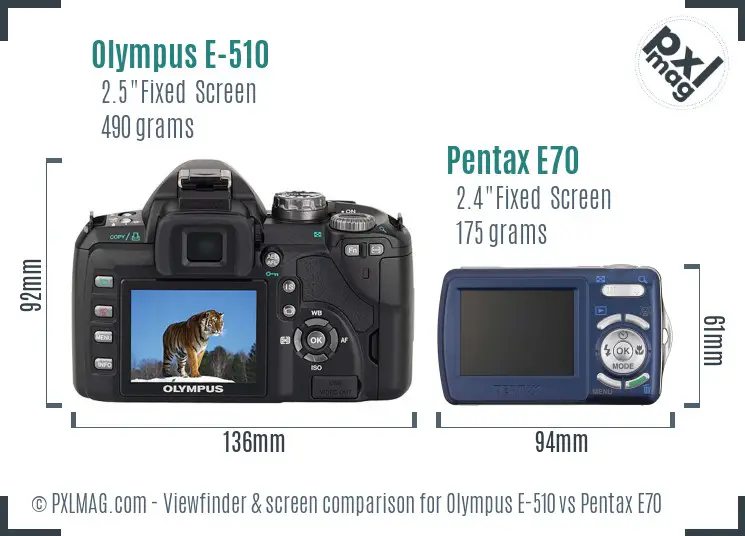 Olympus E-510 vs Pentax E70 Screen and Viewfinder comparison