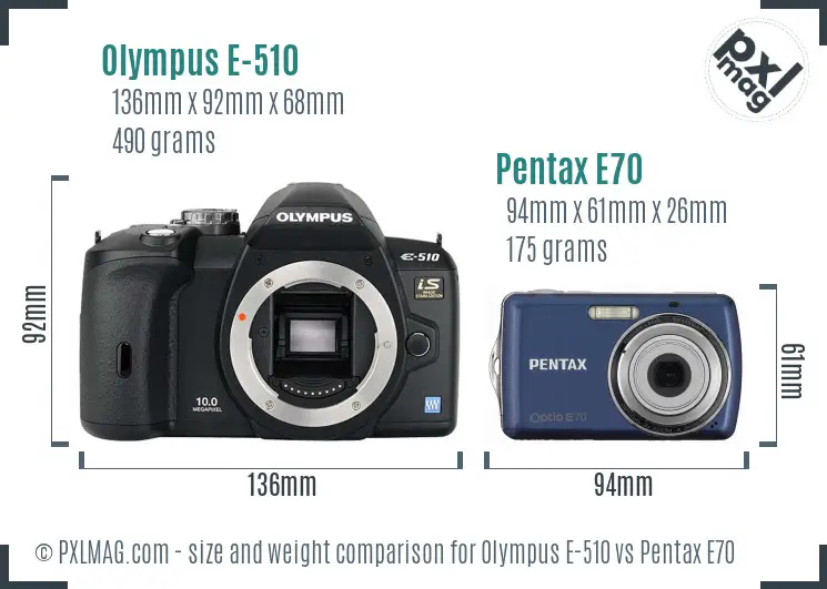 Olympus E-510 vs Pentax E70 size comparison