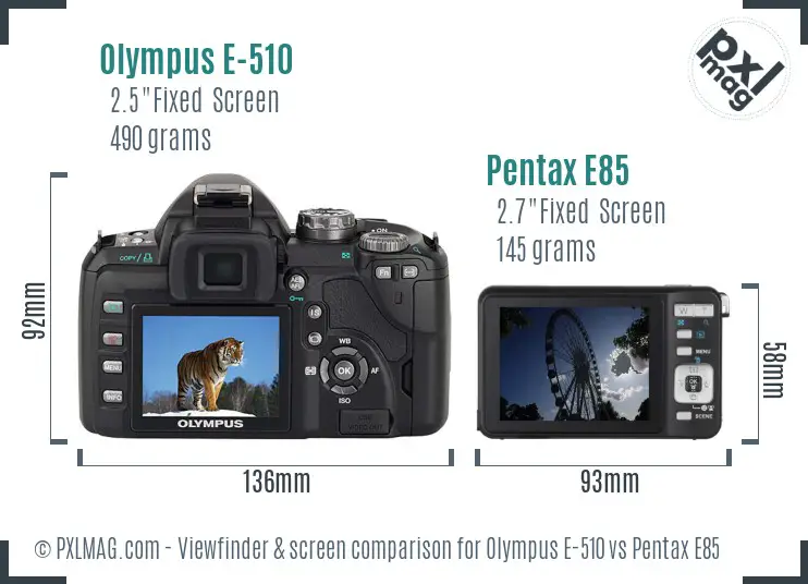Olympus E-510 vs Pentax E85 Screen and Viewfinder comparison