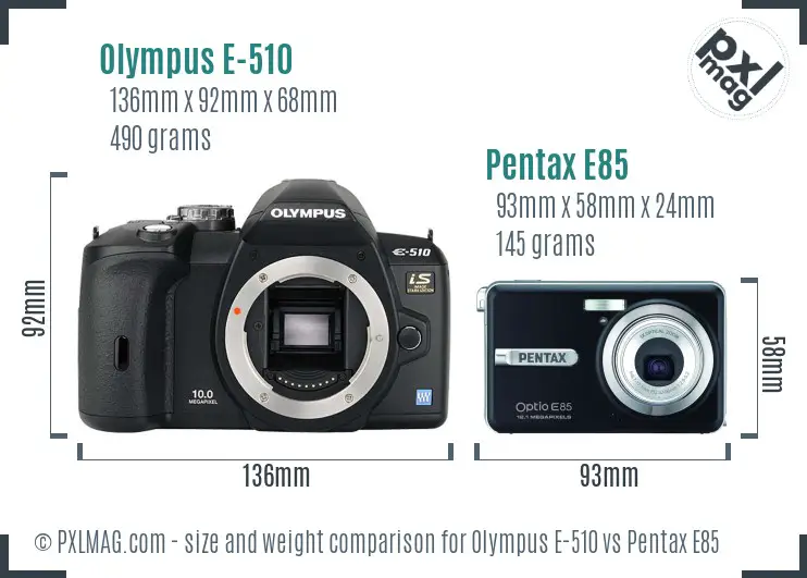 Olympus E-510 vs Pentax E85 size comparison