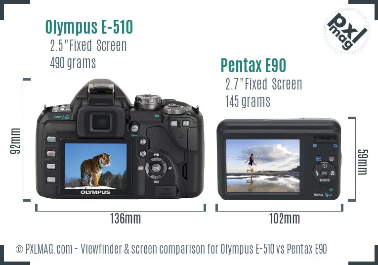 Olympus E-510 vs Pentax E90 Screen and Viewfinder comparison
