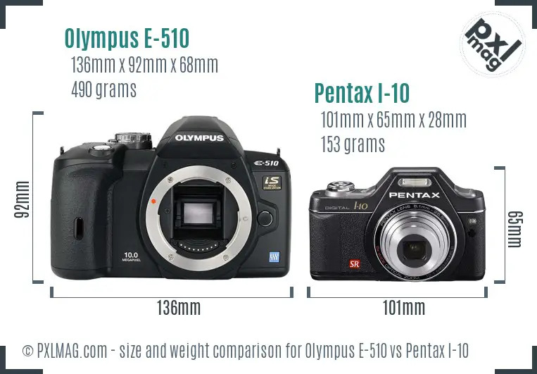 Olympus E-510 vs Pentax I-10 size comparison