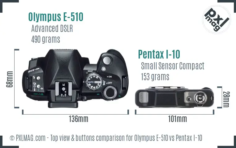 Olympus E-510 vs Pentax I-10 top view buttons comparison