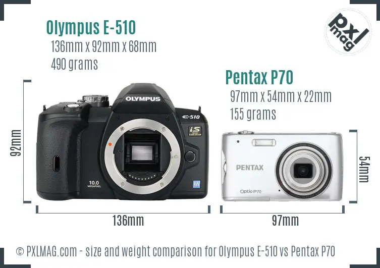 Olympus E-510 vs Pentax P70 size comparison
