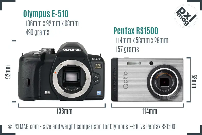 Olympus E-510 vs Pentax RS1500 size comparison