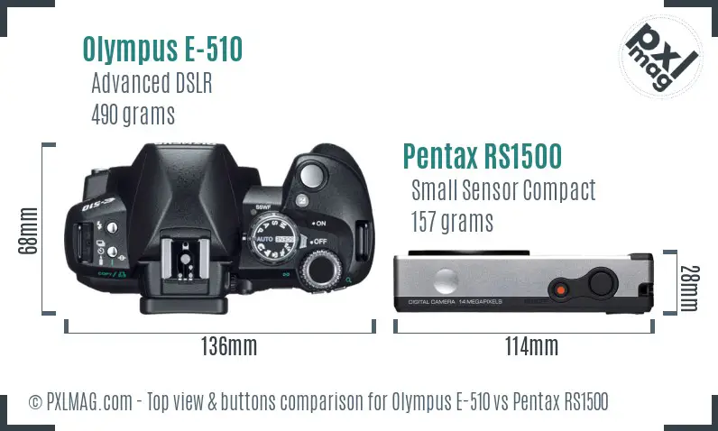 Olympus E-510 vs Pentax RS1500 top view buttons comparison