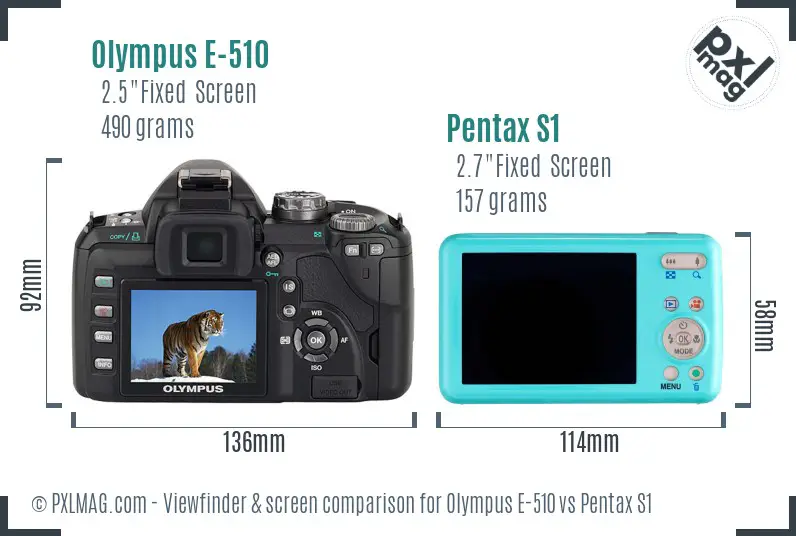 Olympus E-510 vs Pentax S1 Screen and Viewfinder comparison