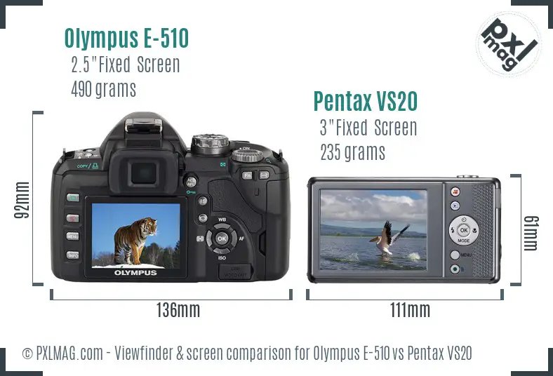 Olympus E-510 vs Pentax VS20 Screen and Viewfinder comparison