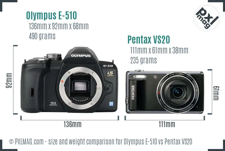 Olympus E-510 vs Pentax VS20 size comparison