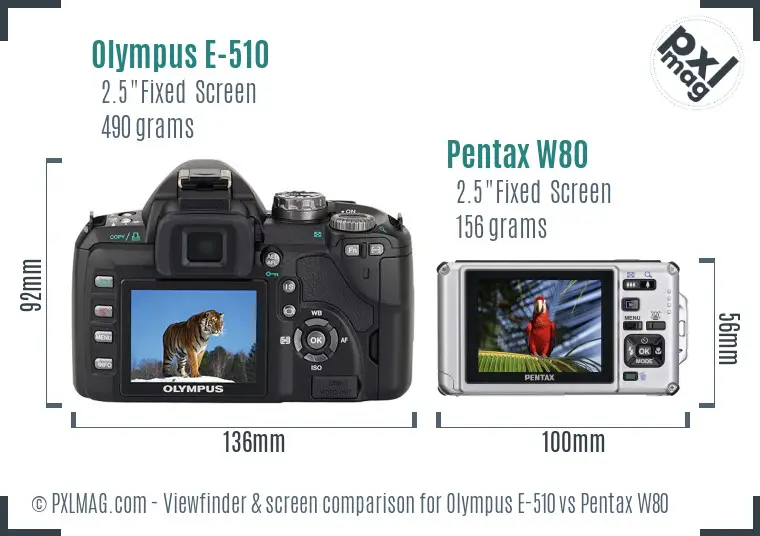 Olympus E-510 vs Pentax W80 Screen and Viewfinder comparison