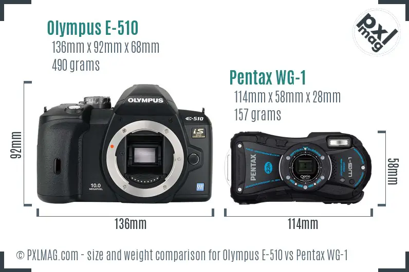 Olympus E-510 vs Pentax WG-1 size comparison