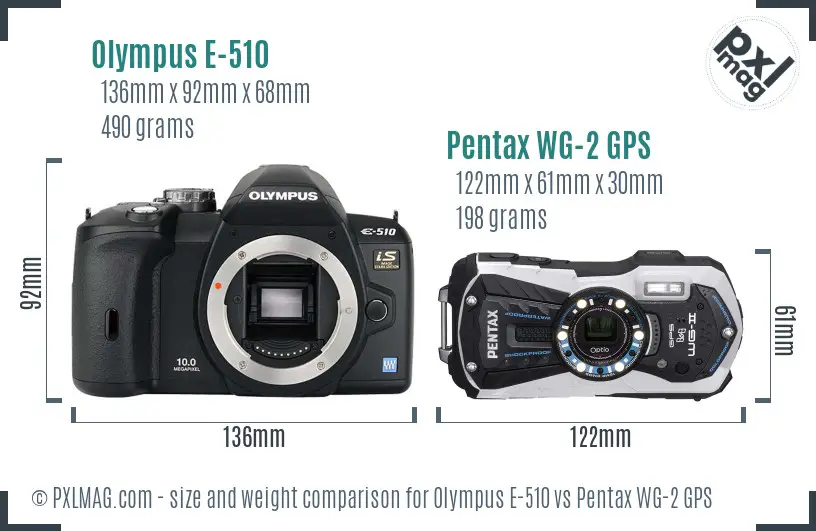 Olympus E-510 vs Pentax WG-2 GPS size comparison